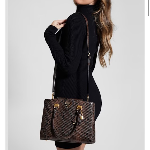 Guess Faux Python  Leather Satchel with matching wallet - Picture 2 of 16